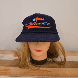 Vintage A.C.E. Alaska Corduroy Rope Blue Embroidered Snapback Fishing Cap